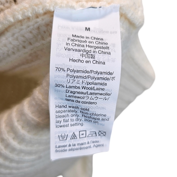 J. Crew Lambswool Blend Pom Pom Cable Knit Sweater Ivory Size Medium Capsule - Picture 13 of 13
